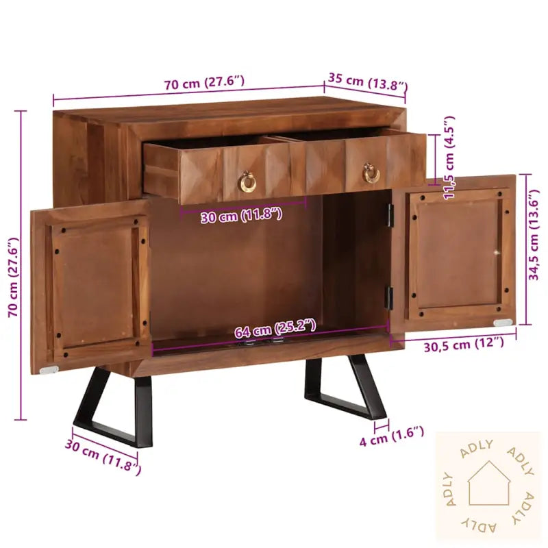 Kommode Honningbrun 70X35X70 Cm Heltre Akasie