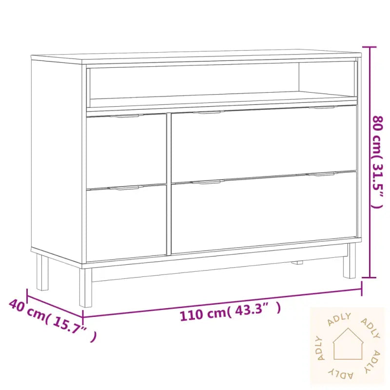 Kommode Flam 110X40X80 Cm Heltre Furu