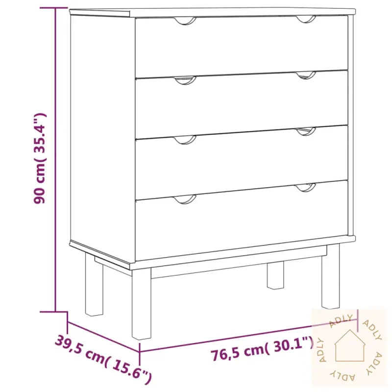 Kommode Otta 76,5X39,5X90 Cm Heltre Furu