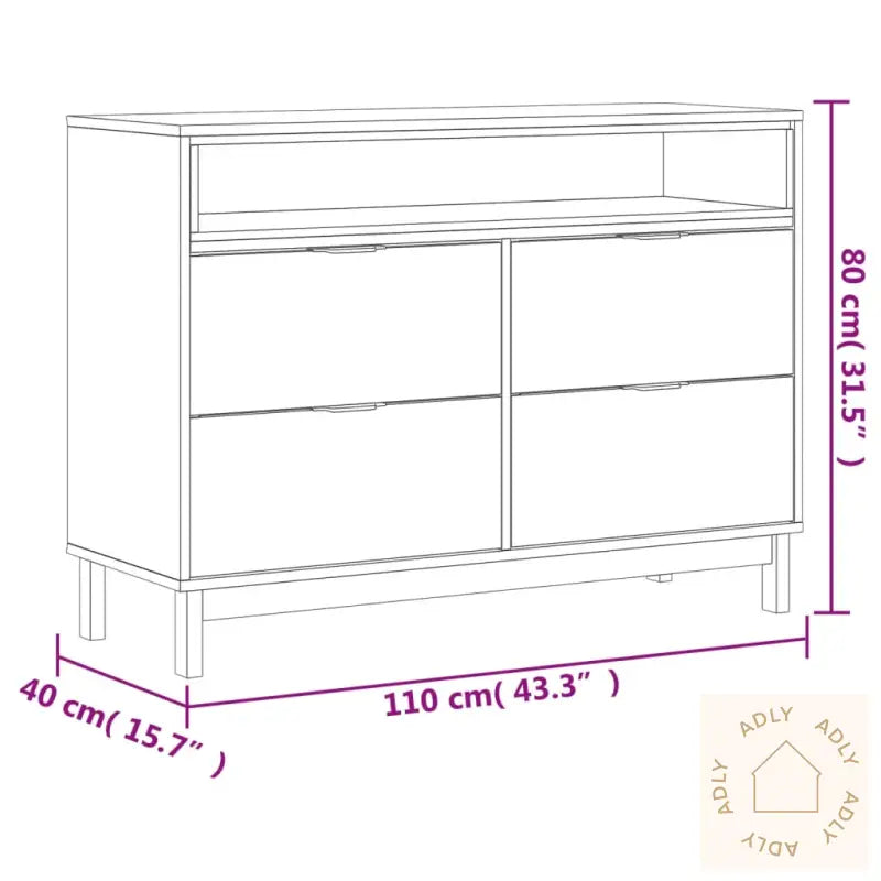 Kommode Flam 110X40X80 Cm Heltre Furu