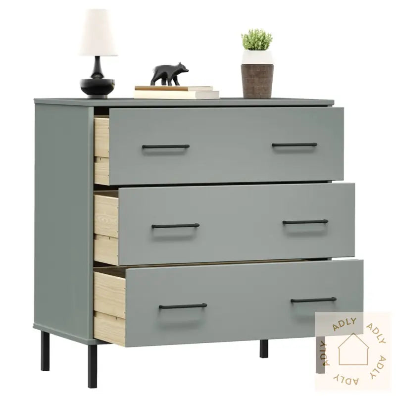 Skjenk Med 3 Skuffer Grå 77X40X79,5 Cm Heltre Oslo