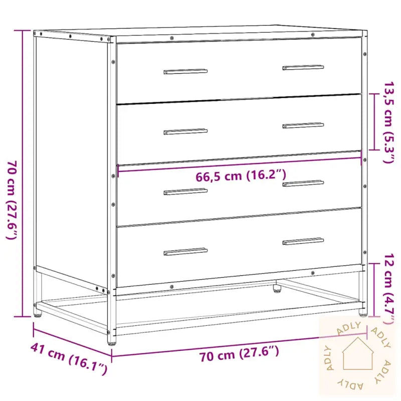 Kommode Sonoma Eik 70X41X70 Cm Konstruert Tre