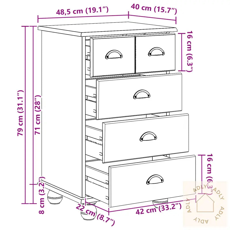 Kommode 'Askim'honningbrun 45.8X40X79 Cm Solid Tre Furu