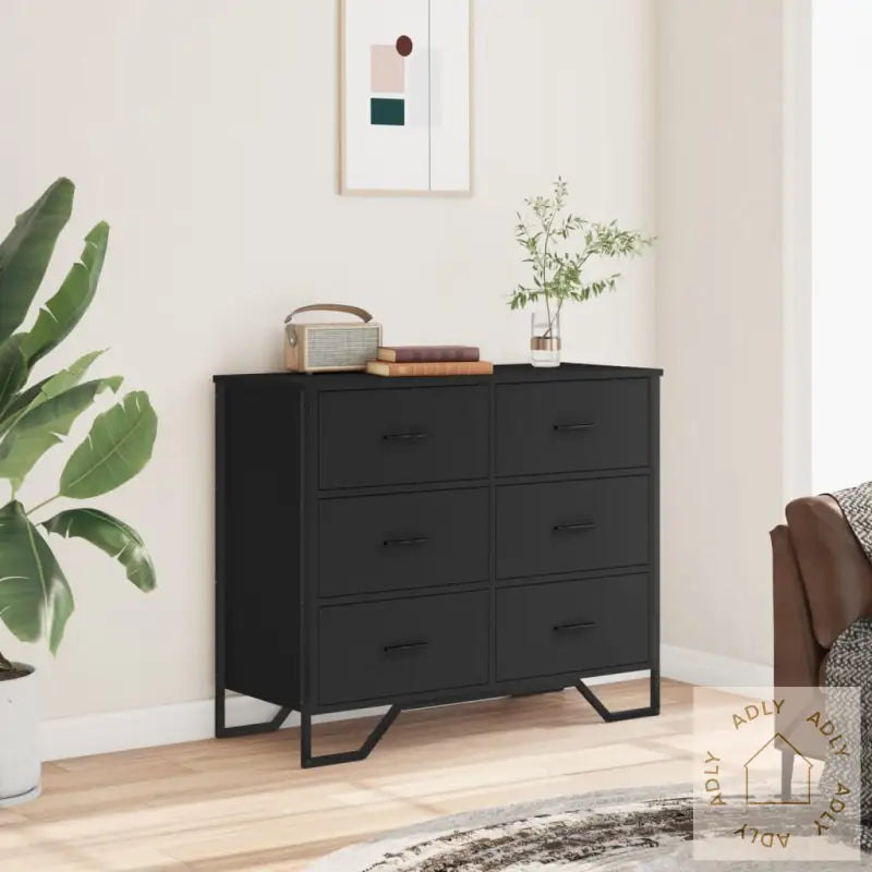 Kommode Svart 91X35,5X74,5 Cm Konstruert Tre