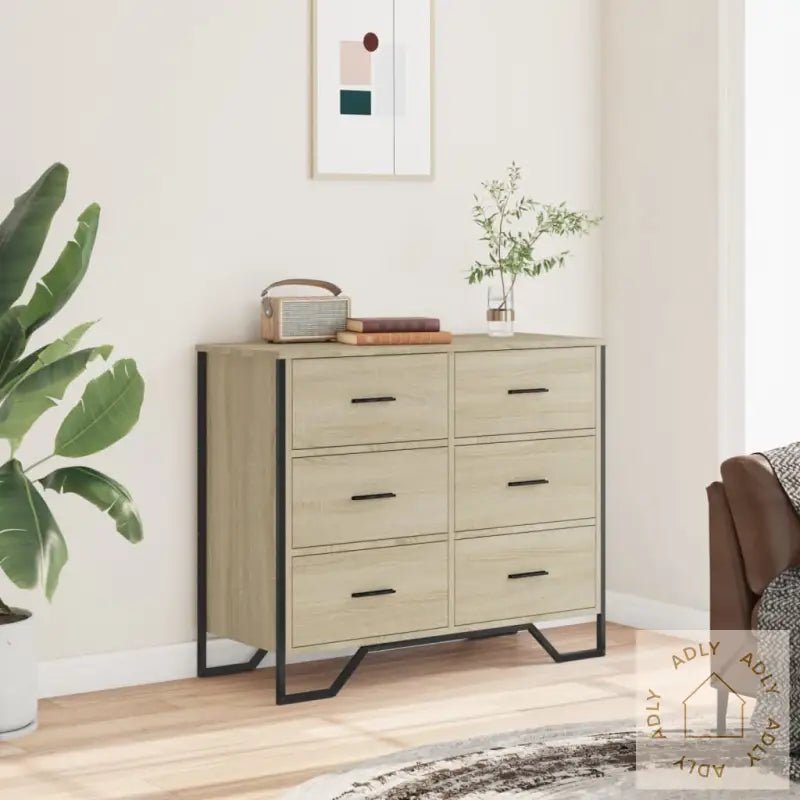 Kommode Sonoma Eik 91X35,5X74,5 Cm Konstruert Tre