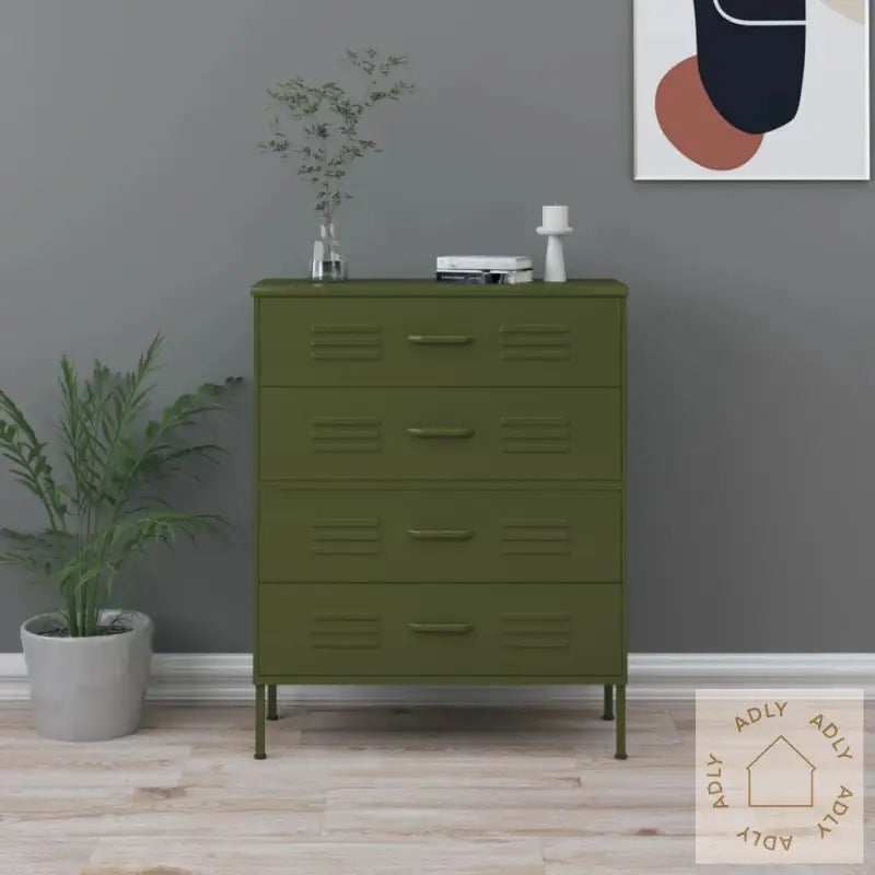 Kommode Olivengrønn 80X35X101,5 Cm Stål