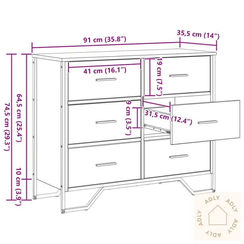 Kommode Svart Eik 91X35.5X74.5 Cm Konstruert Tre