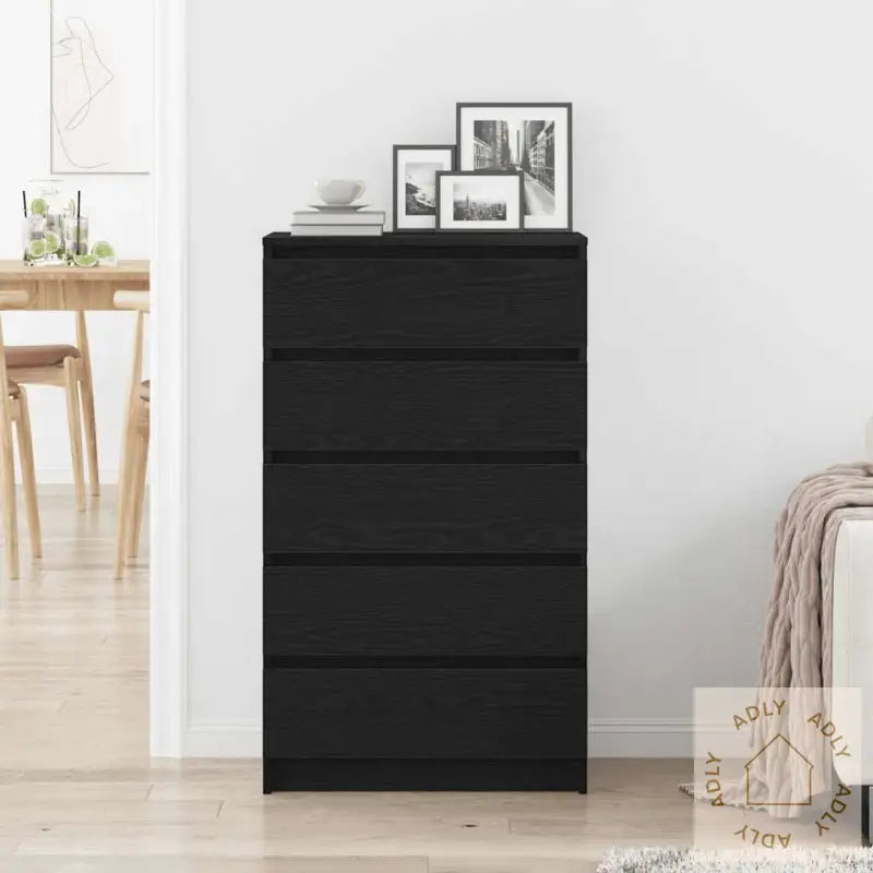 Kommode Svart Eik 60X36X103 Cm Konstruert Tre