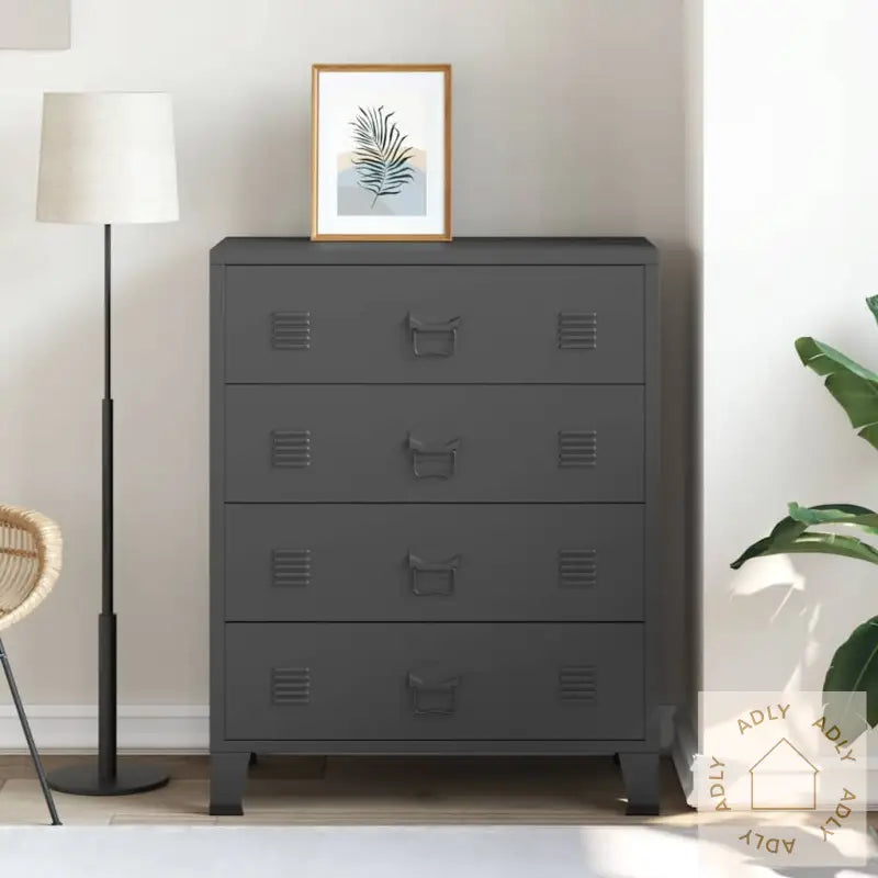 Kommode Metall Industriell Stil 78X40X93 Cm Svart