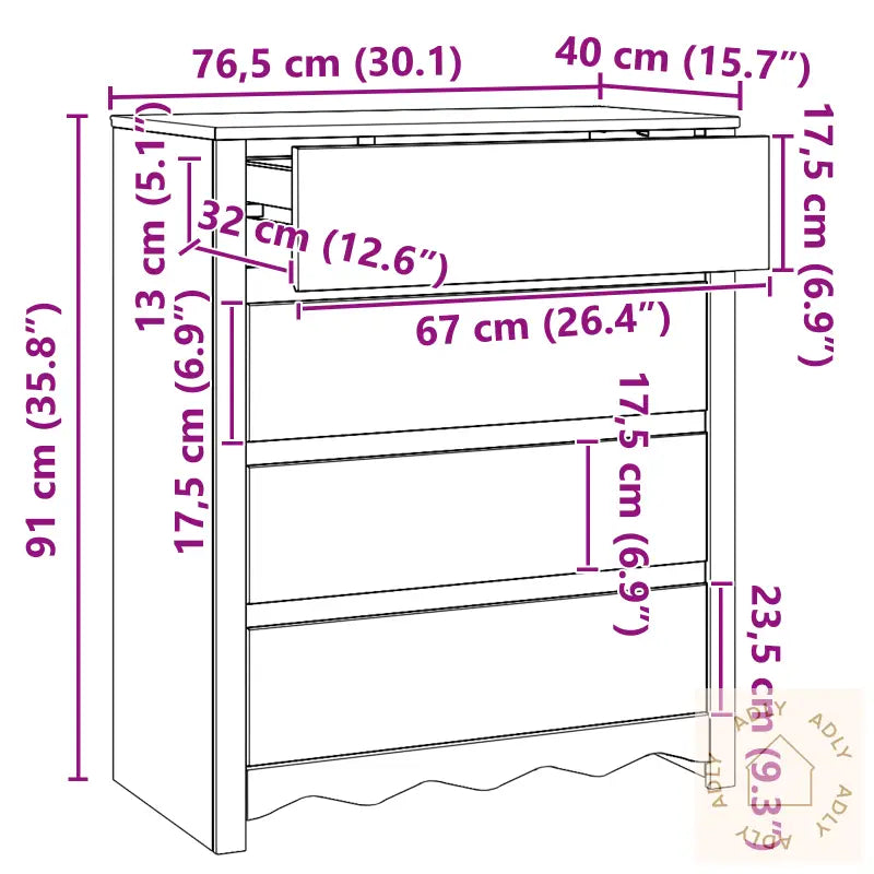 Kommode "Drammen" 76,5X40X91 Cm Solid Tre Furu