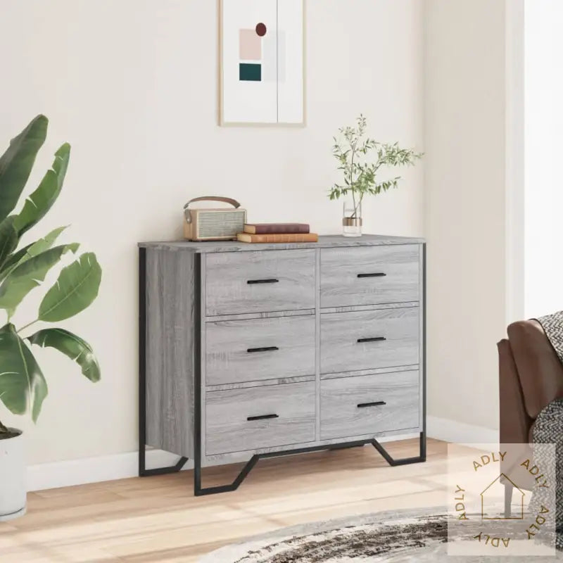 Kommode Grå Sonoma 91X35,5X74,5 Cm Konstruert Tre