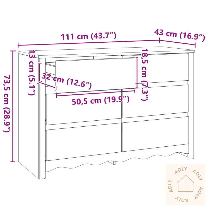 Kommode "Drammen" Hvit 111X43X73,5 Cm Solid Tre Furu