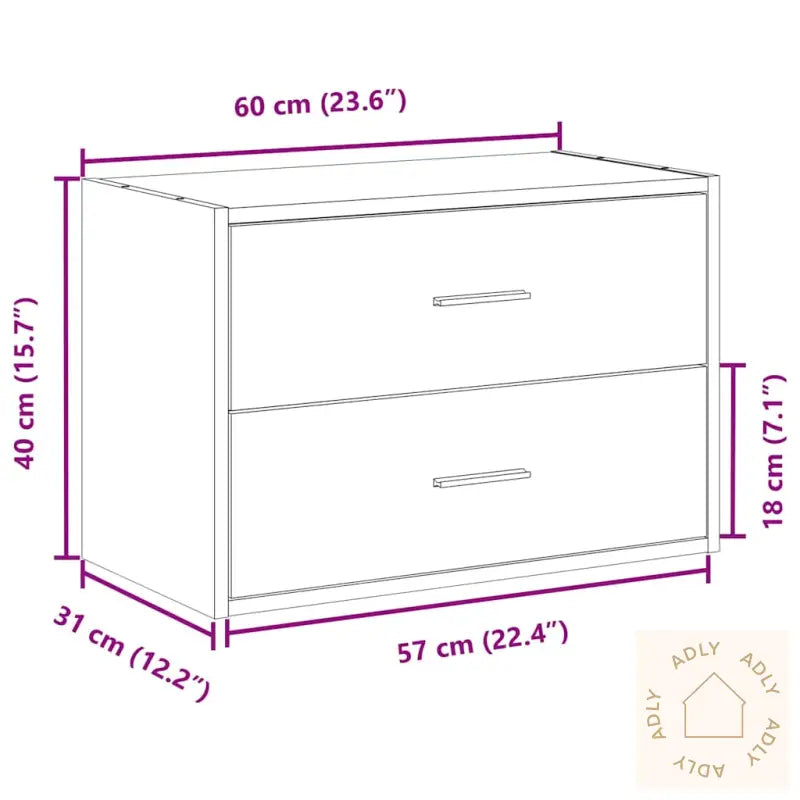 Skap Med 2 Skuffer Hvit 60X31X40 Cm Konstruert Tre