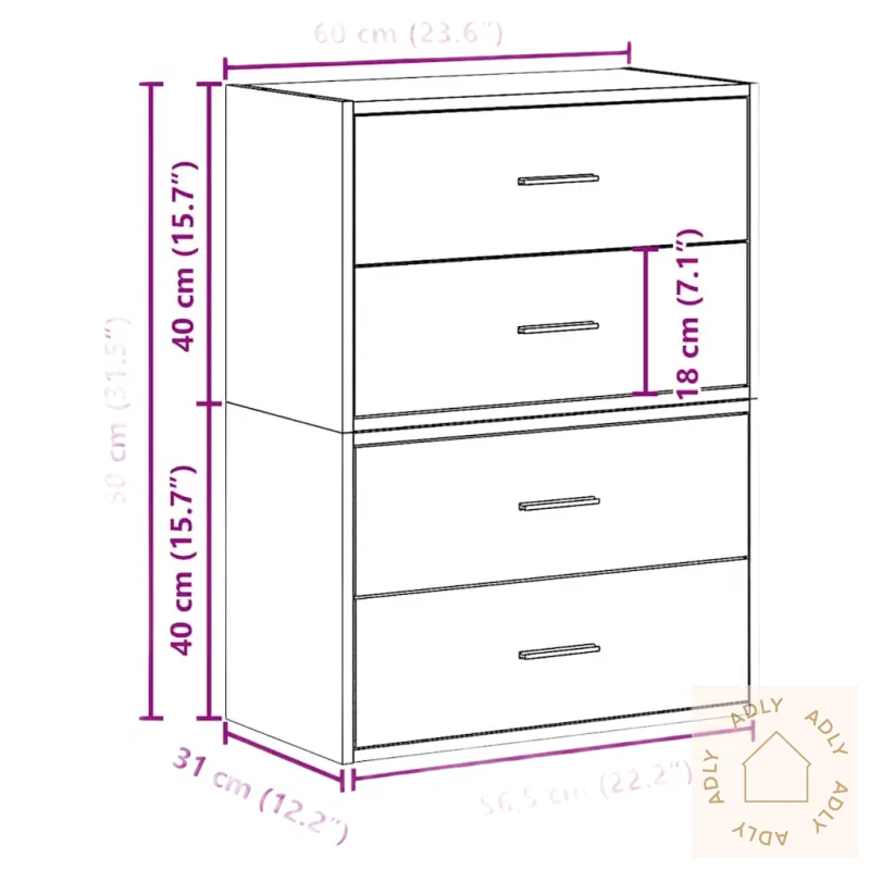 Fire-delt skaps bild med mål for smart oppbevaring i moderne stil