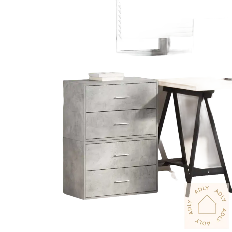 Grå fire-drawer oppbevaringsenhet for smart oppbevaring og moderne stående hyller