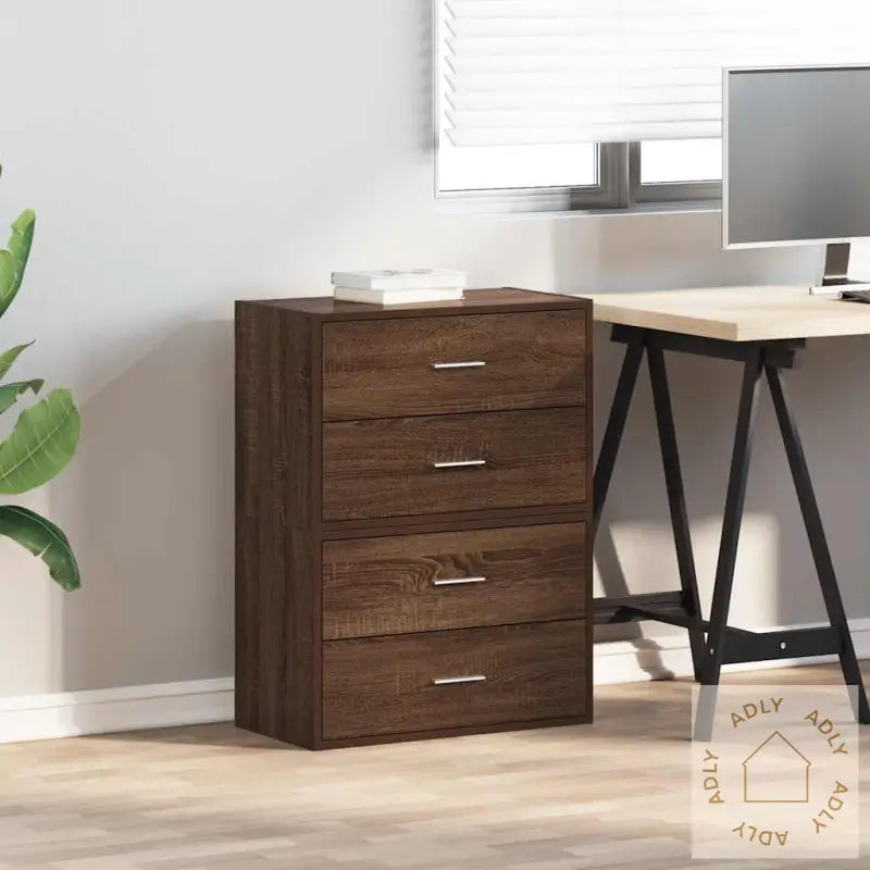 Skap Med 2 Skuffer 2 Stk Brun Eik 60X31X40 Cm Konstruert Tre
