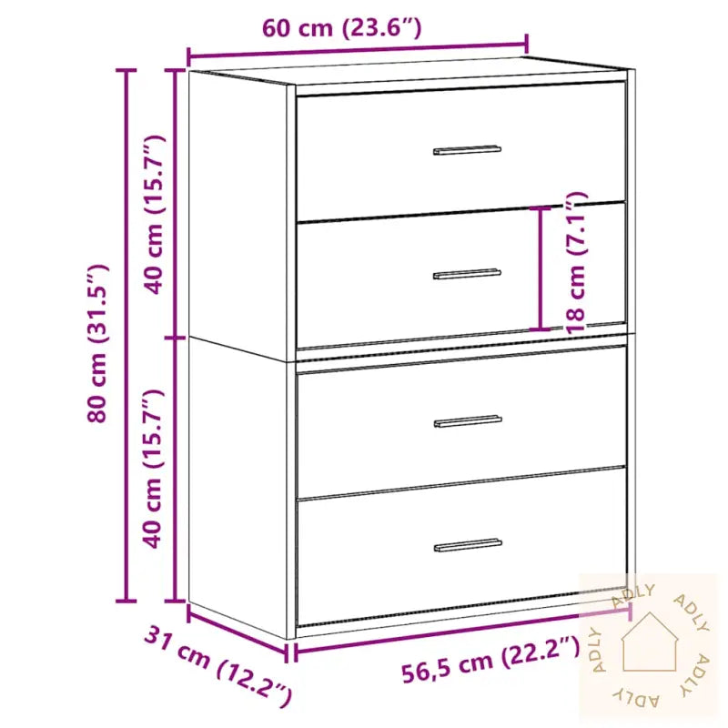 Skap Med 2 Skuffer 2 Stk Brun Eik 60X31X40 Cm Konstruert Tre