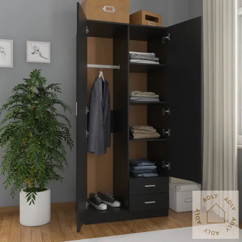 Garderobe Svart 80X52X180 Cm Konstruert Tre