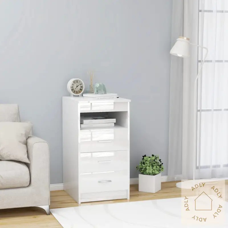 Kommode Høyglans Hvit 40X50X76 Cm Konstruert Tre
