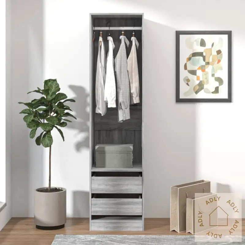 Garderobe Med Skuffer Grå Sonoma 50X50X200 Cm Konstruert Tre