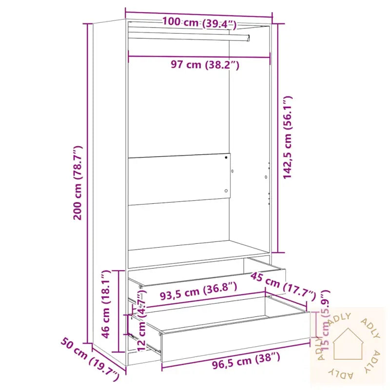 Garderobeskap Betonggrå 100X50X200 Cm Sponplate
