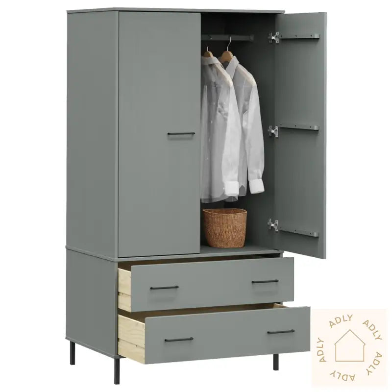 Garderobe Med Metallben Grå 90X55X172,5 Cm Heltre Oslo