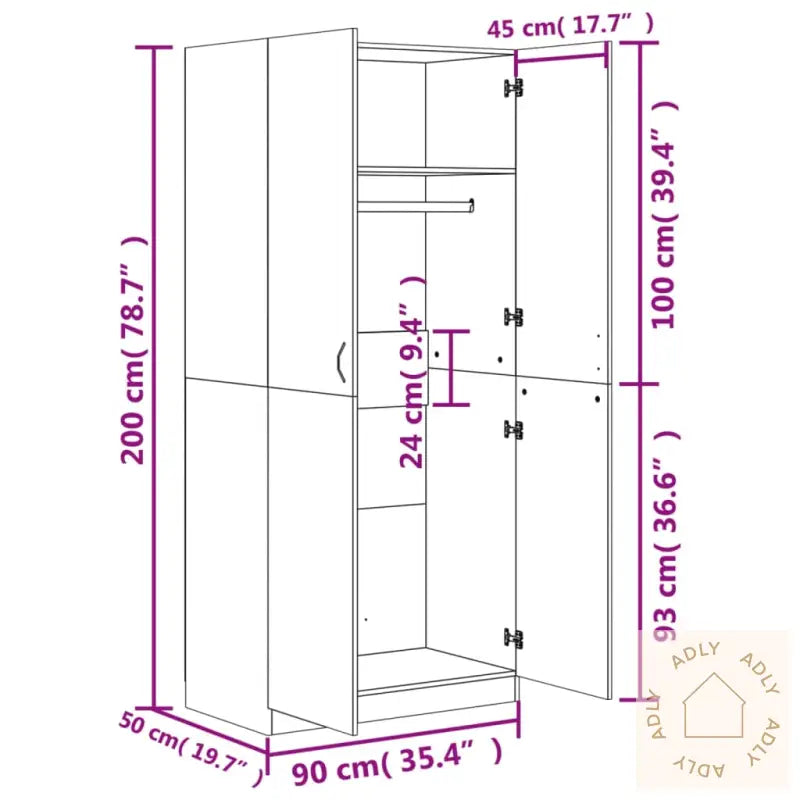 Garderobe Sonoma Eik 90X52X200 Cm Konstruert Tre