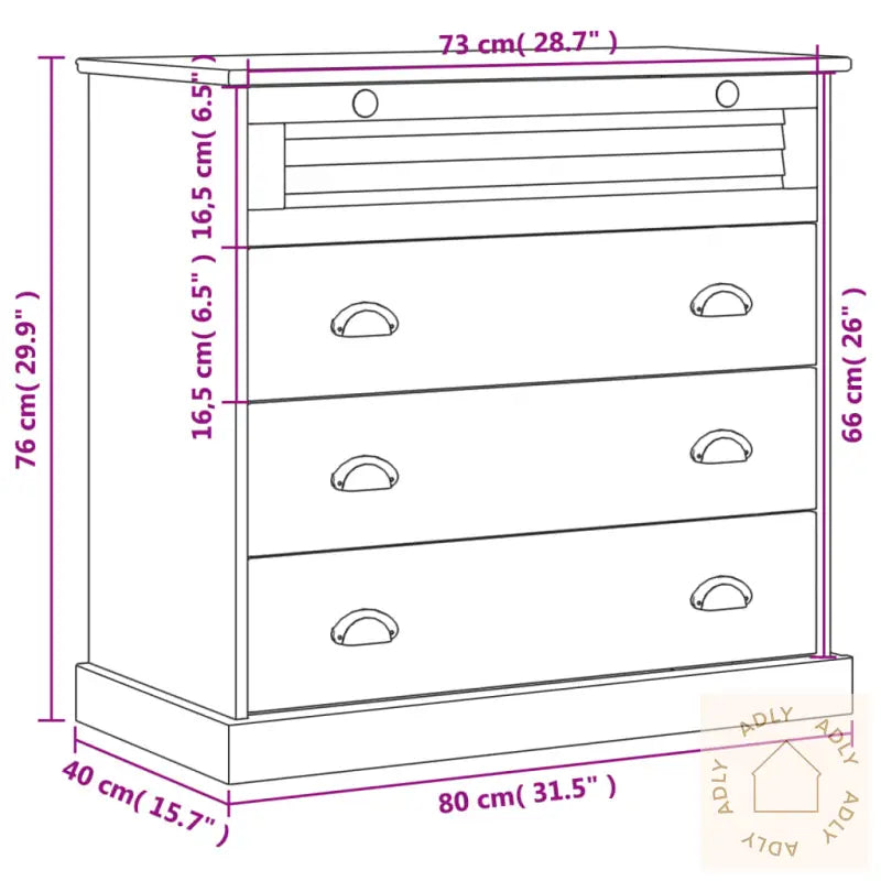 Kommode Vigo Grå 80X40X76 Cm Heltre Furu