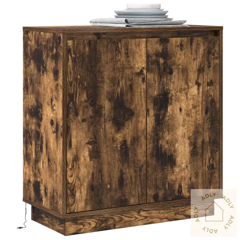 Sideboard Med Led, Røkt Eik, 71X34,5X75 Cm, Laget Av Tre
