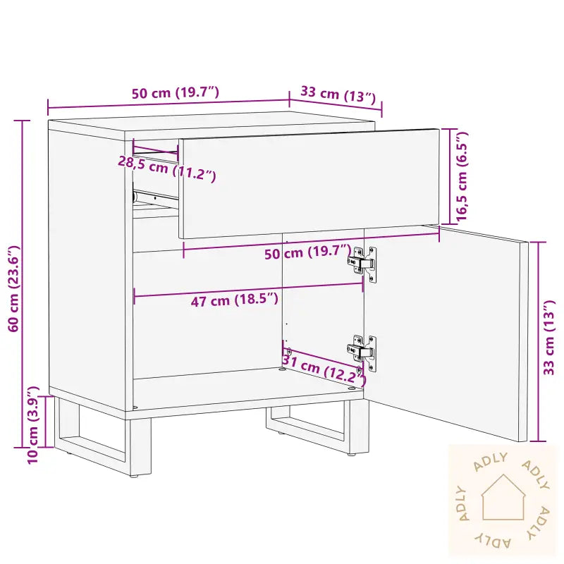 Nattbordskap 50X33X60 Cm Massivt Tre Valnøtt