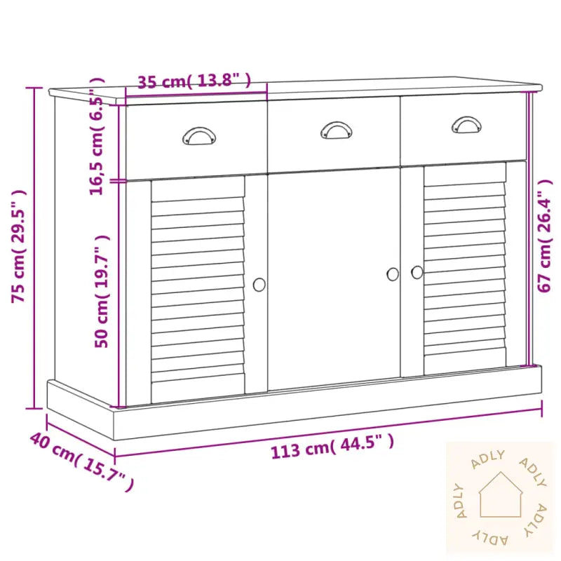 Skjenk Med Skuffer Vigo 113X40X75 Cm Heltre Furu