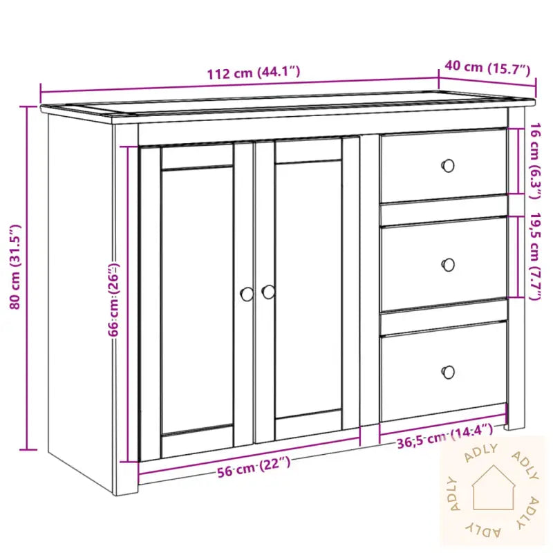 Skjenk Med Skuffer Panama 112X40X80 Cm Heltre Furu