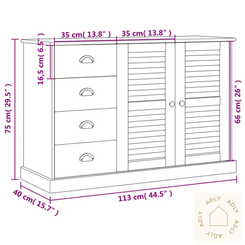 Skjenk Med Skuffer Vigo 113X40X75 Cm Heltre Furu
