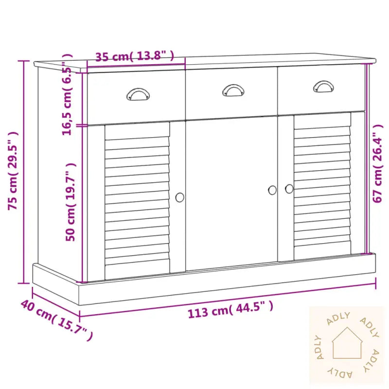 Skjenk Med Skuffer Vigo 113X40X75 Cm Heltre Furu