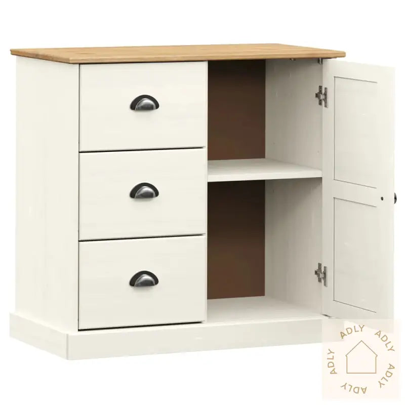 Skjenk Med Skuffer Vigo 78X40X75 Cm Hvit Heltre Furu