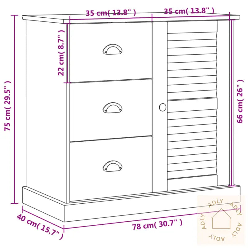 Skjenk Med Skuffer Vigo 78X40X75 Cm Hvit Heltre Furu