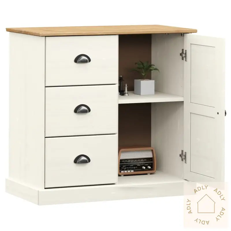 Skjenk Med Skuffer Vigo 78X40X75 Cm Hvit Heltre Furu