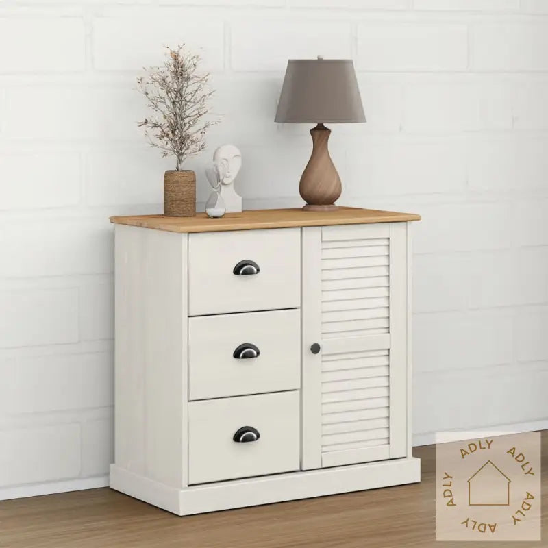 Skjenk Med Skuffer Vigo 78X40X75 Cm Hvit Heltre Furu