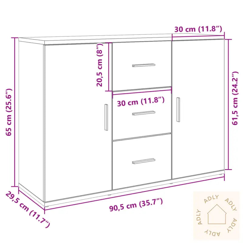 Skjenk Betonggrå 90,5X29,5X65 Cm Konstruert Tre