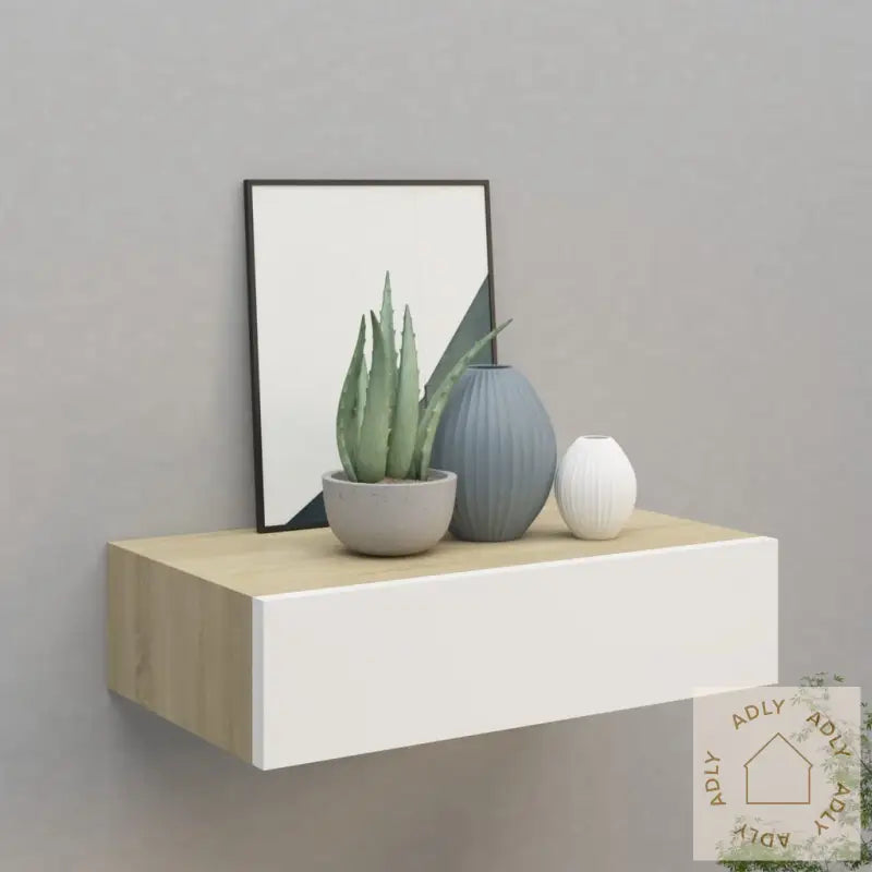 Veggmontert Skuffehylle Eik Og Hvit 40X23,5X10 Cm Mdf