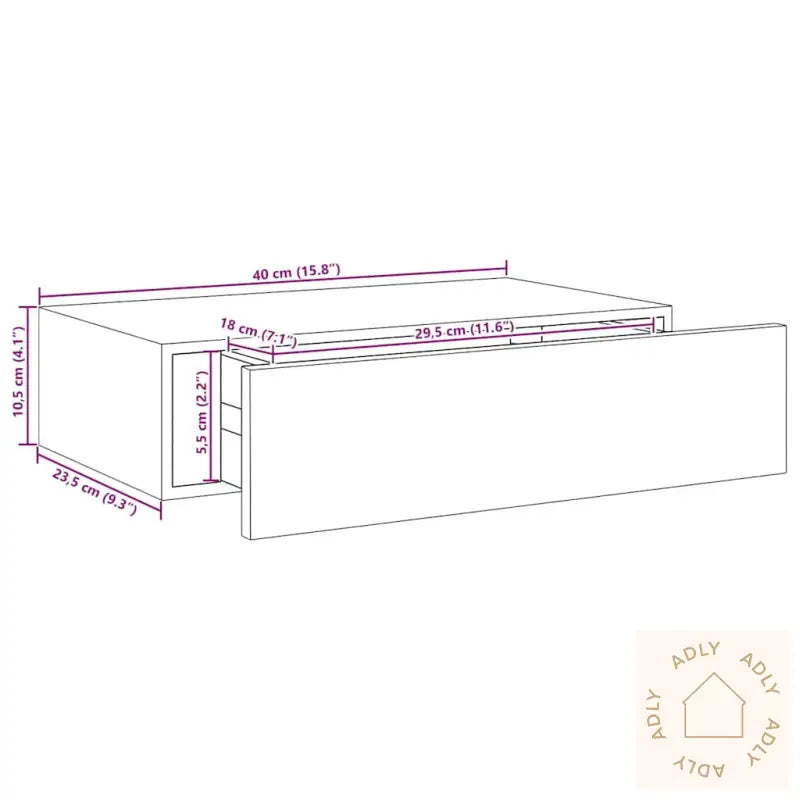 Veggmontert Skuffehylle Eik Og Hvit 40X23,5X10 Cm Mdf