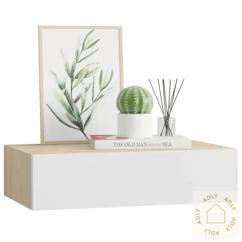 Veggmontert Skuffehylle Eik Og Hvit 40X23,5X10 Cm Mdf