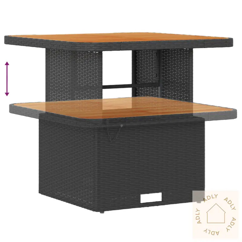 3-Delt Hage Spisebordsett Med Puter Svart Poly Rattan Acacia