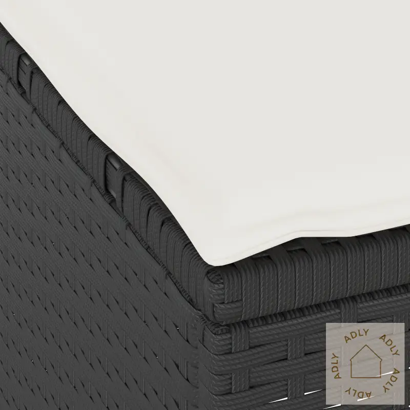 3-Delt Hage Spisebordsett Med Puter Svart Poly Rattan Acacia