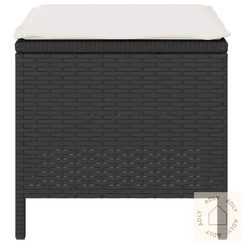 3-Delt Hage Spisebordsett Med Puter Svart Poly Rattan Acacia