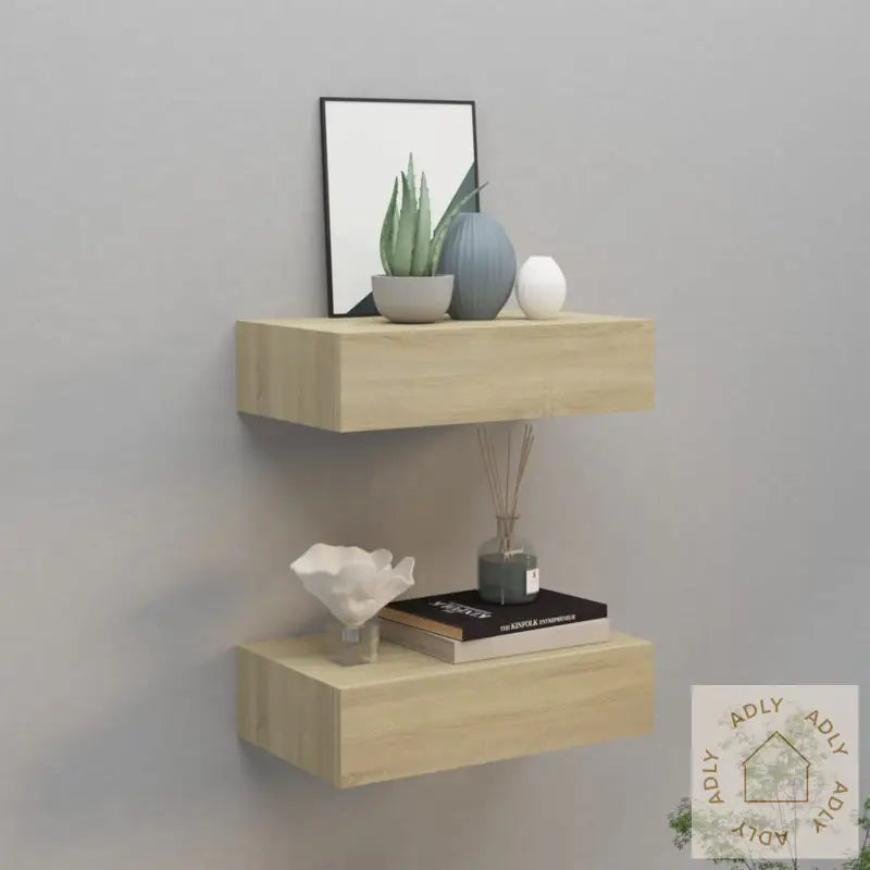 Veggmonterte Skuffehyller 2 Stk Eik 40X23,5X10 Cm Mdf