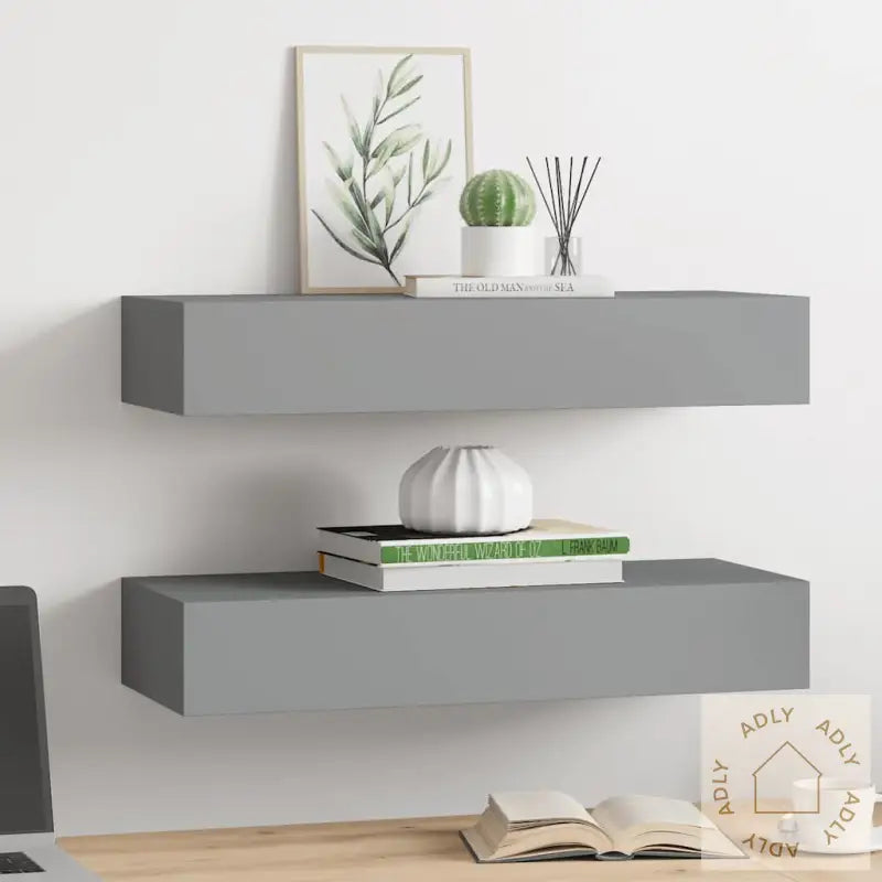 Veggmonterte Skuffehyller 2 Stk Grå 60X23,5X10 Cm Mdf