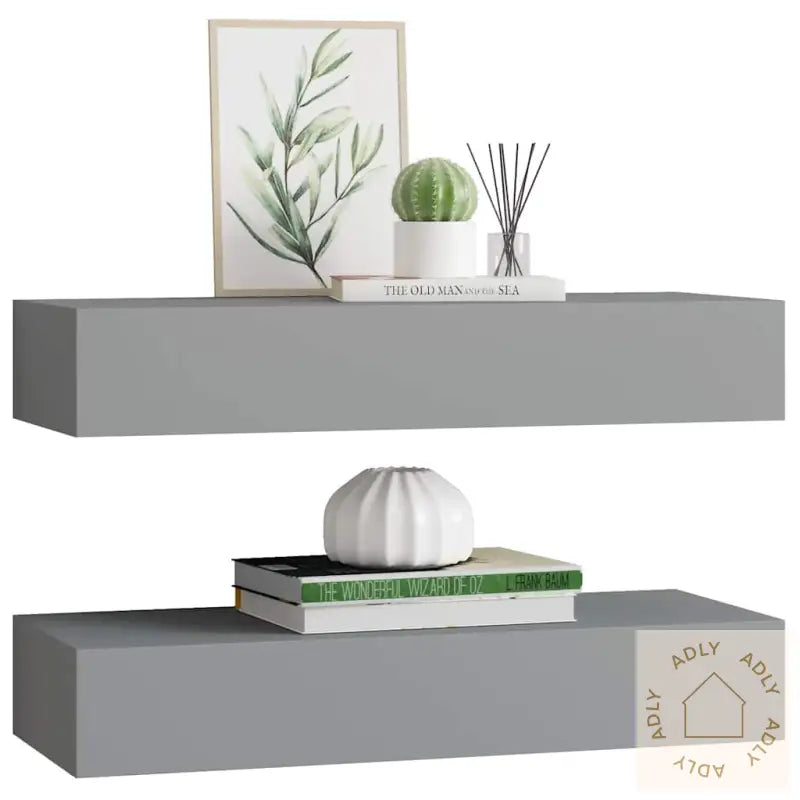 Veggmonterte Skuffehyller 2 Stk Grå 60X23,5X10 Cm Mdf