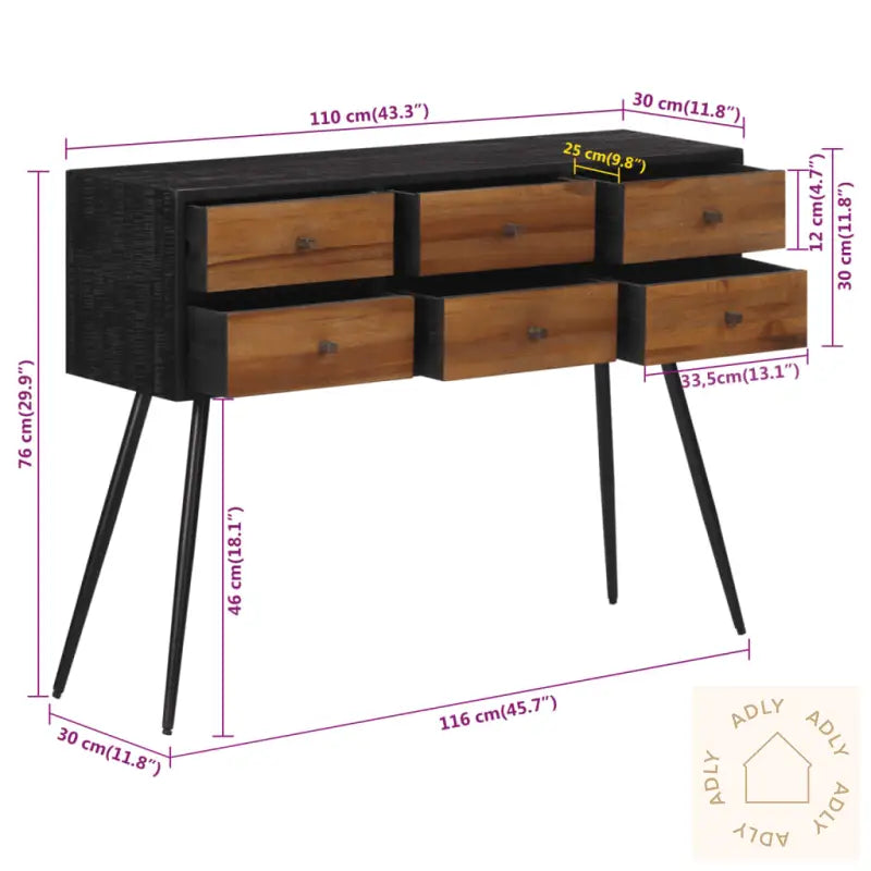 Konsollbord Med Skuffer 116X30X76 Cm Gjenvunnet Heltre Teak
