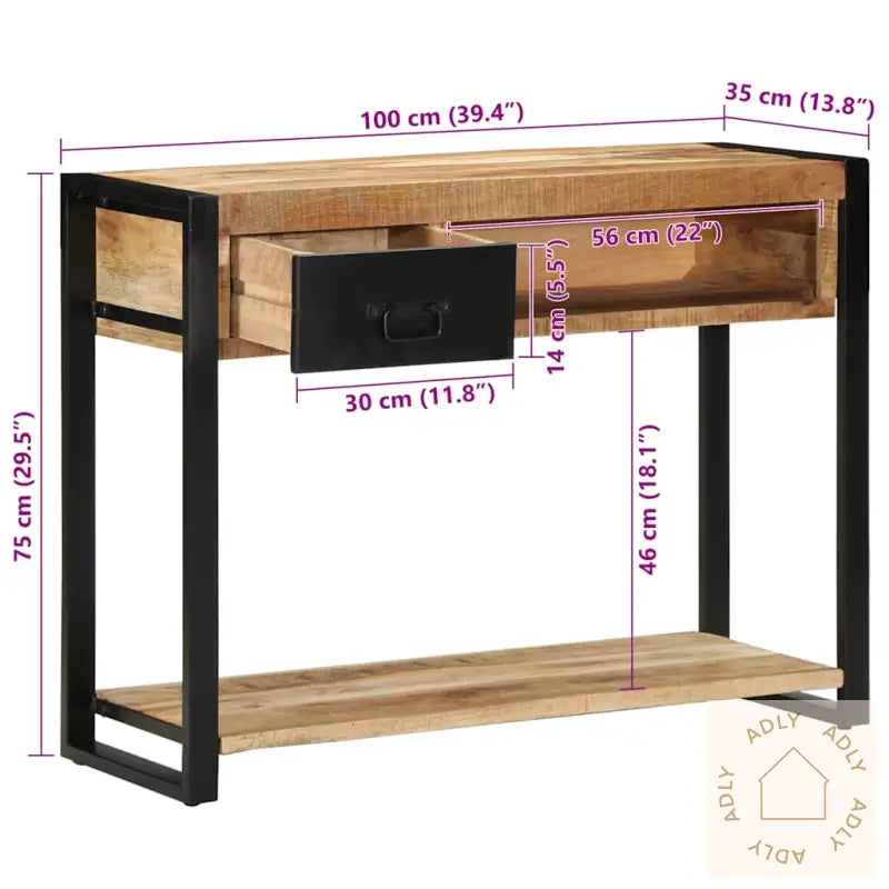 Konsollbord 100X35X75 Cm Grovt Heltre Mangotre